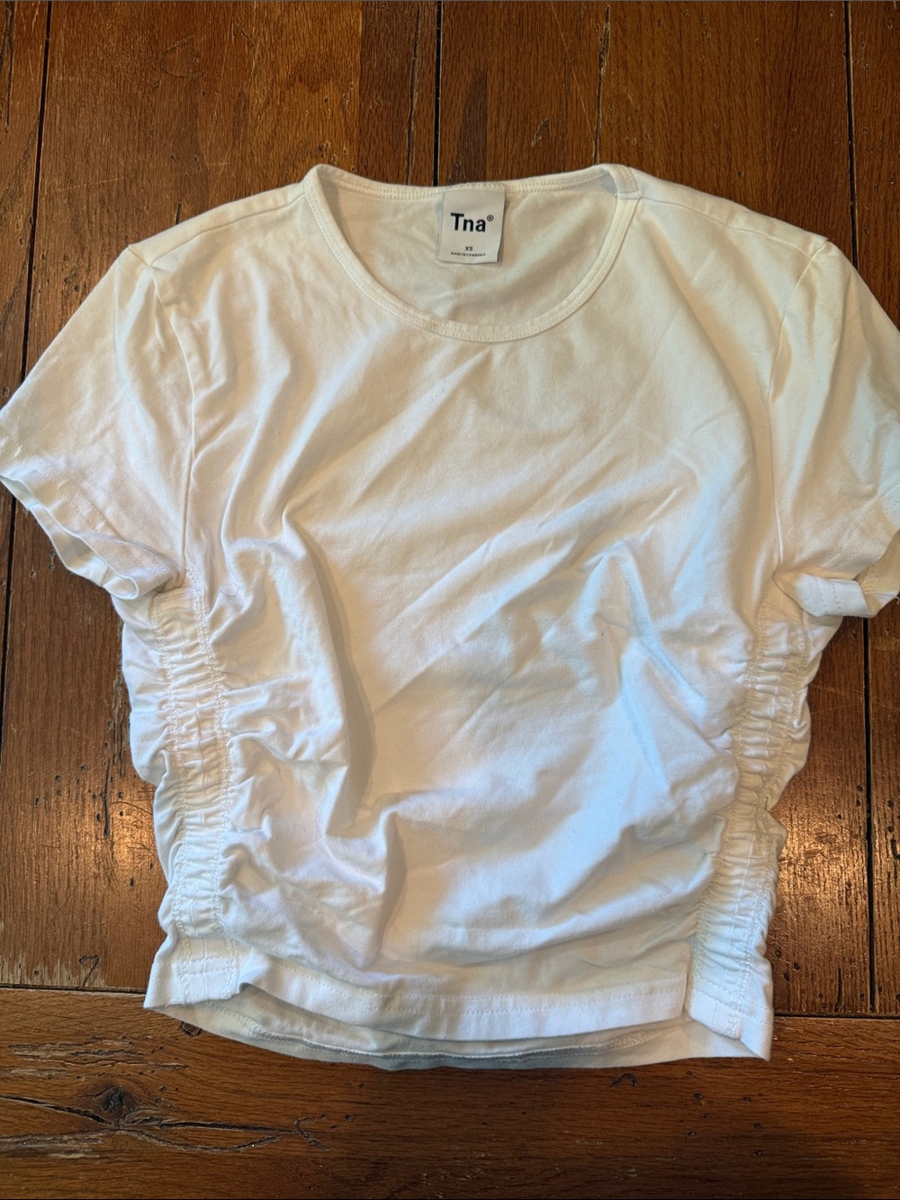 TNA White Short Sleeve Tee with Side Ruching